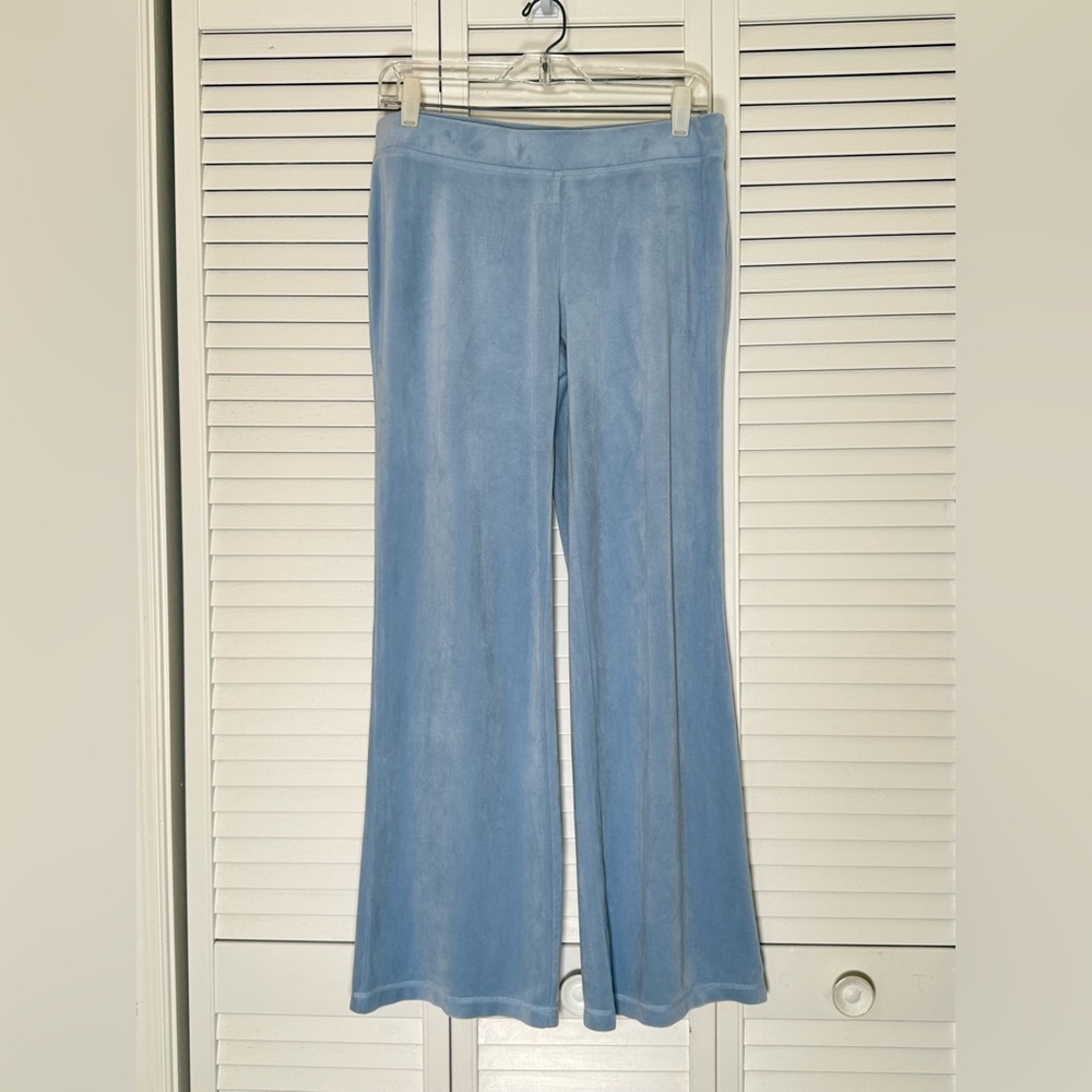 Juicy Couture Velour Spellout Track Pants Size M Light Blue Rhinestone Y2K Bling - Picture 4 of 10